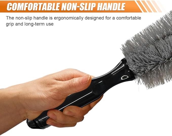 Car Wheel & Tire Wash Brush, Soft Bristle Car Wheel Detailing Cleaning Brush with Short Handle, Multipurpose Vehicle Wheels Rims Scrub Brushes for Auto, Truck, SUV, Motorcycles (Gray)