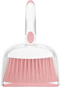 Mini Broom and Dustpan Set Small Broom with Dustpan Combo Set Portable Cleaning Tools for Home Office RV Learning Camping (White+Pink)