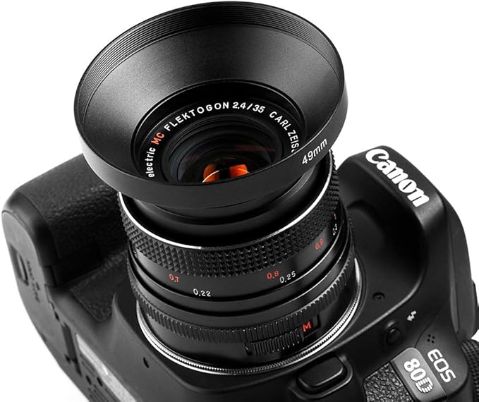 55mm Wide Angle Lens Hood,Universal Metal Lens Hood Sunshade with Centre Pinch Lens Cap for Canon Nikon Sony Pentax Olympus Fuji Camera +Microfiber Cleaning Cloth