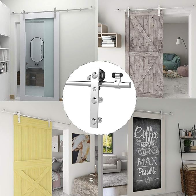 TSMST 9.6FT Sliding Barn Door Hardware Kit, Stainless Steel Heavy Duty Sturdy Barn Door Track for Single Wood Door, Slide Smoothly Quietly (L Style)