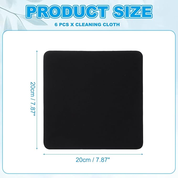 PATIKIL Glasses Cleaning Cloth 7.9" x 7.9", 6 Pcs Microfiber Eyeglasses Cleaner Cloths Soft Suede Wipe Screen for Camera Len Eyeglass Screens Phones Smart Devices, Black