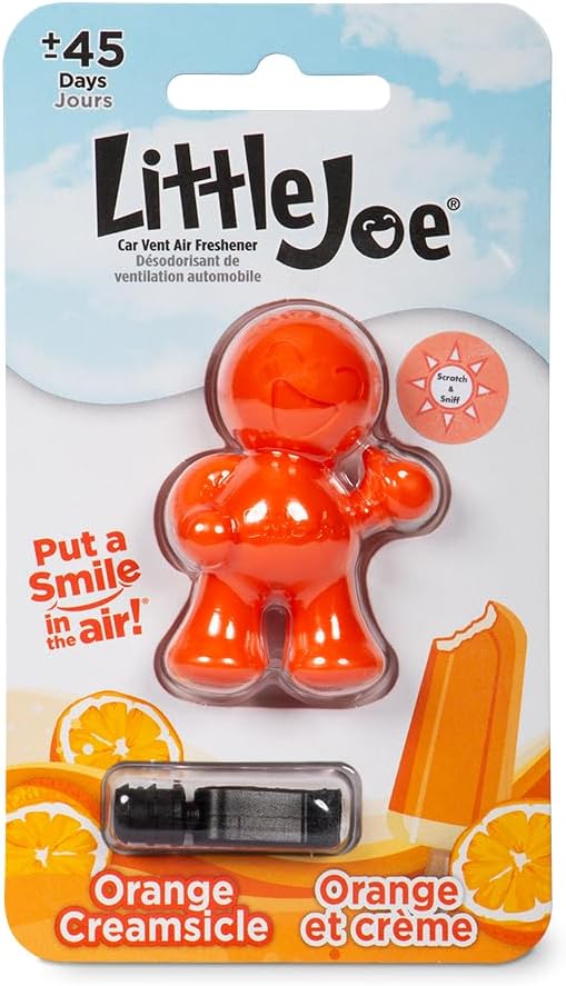 Little Joe 96414 Orange Creamsicle Scent Car Air Freshener Vent Clip, Fights Odors for up to 45 Days, Long-Lasting Freshness, Cute Car Odor Eliminator, Pack of 1