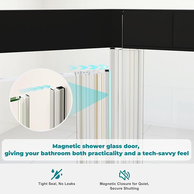 36" D x 36" W x 72" H Neo-Angle Frameless Shower Door, 1/4” (6MM) SGCC Tempered Glass with Explosion-Proof Film and Nano Coating, Black Stainless Steel Frame