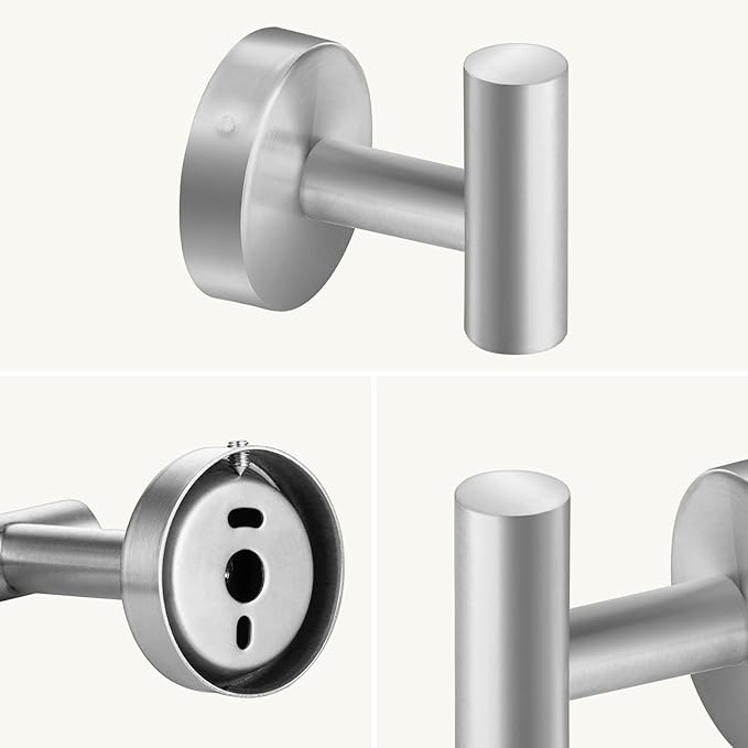 Towel Hooks, SUS 304 Stainless Steel Hooks, Heavy Duty Door Hanger Towel Robe Clothes Cabinet Closet Sponges Hook for Bathroom Kitchen Garage Gotel (Brushed Nickel, 2 Pcs)