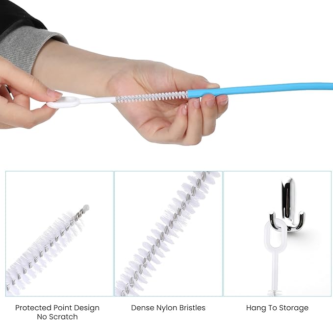 4 Pcs Straw Cleaner Brush, 4 Diameters, 10 Inch Straw Cleaner for Water Bottle, Heavy Duty Cleaning Brush Set for Various Straws, Comfort Grip Handle