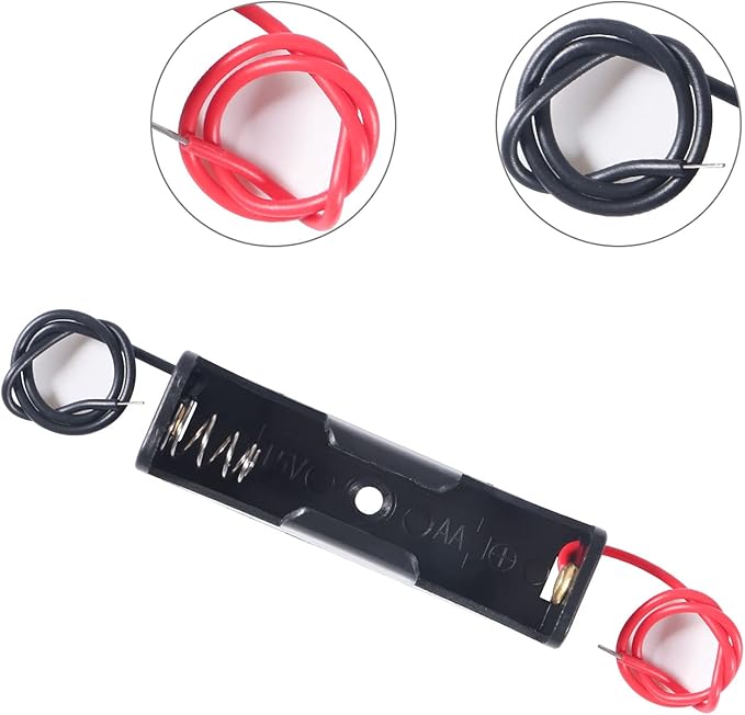 15PCS AA Battery Holder Bundle with Wire 2A Battery Holder Case 1.5V, 1 x 1.5V Series DIY Battery Storage Boxes, 1 Slot Black Plastic Batteries Case for AA Battery