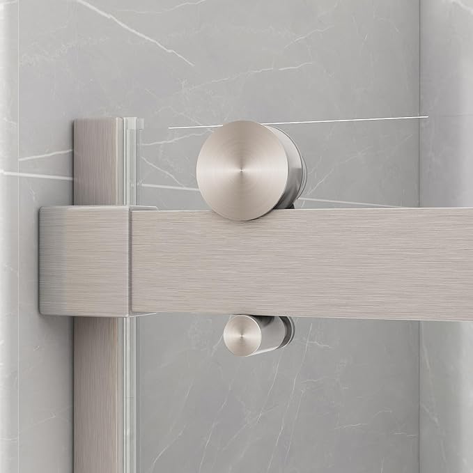 Sunrosa Semi-Frameless Glass Shower Door, 60" W x 76" H Single Sliding Shower Door, Shower Door with Tempered Glass 5/16"(8mm), Brushed Nickel