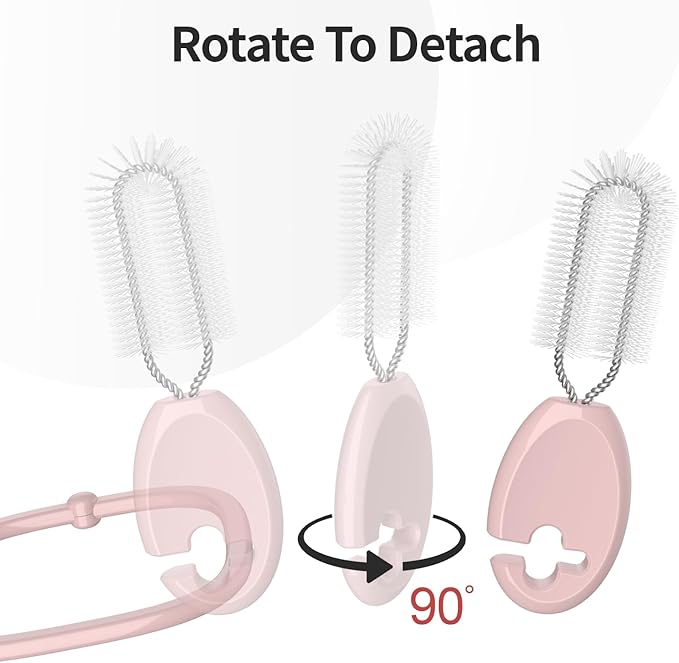 4in1 Straw Cleaner Brush Set, Standing Cleaning Brush Set Includes 7mm &10mm Straw Brushes, Cup Lid Brush, Crevice Brush, for Wide and Narrow Straws, Water Bottles, Cups and Lids, Pink