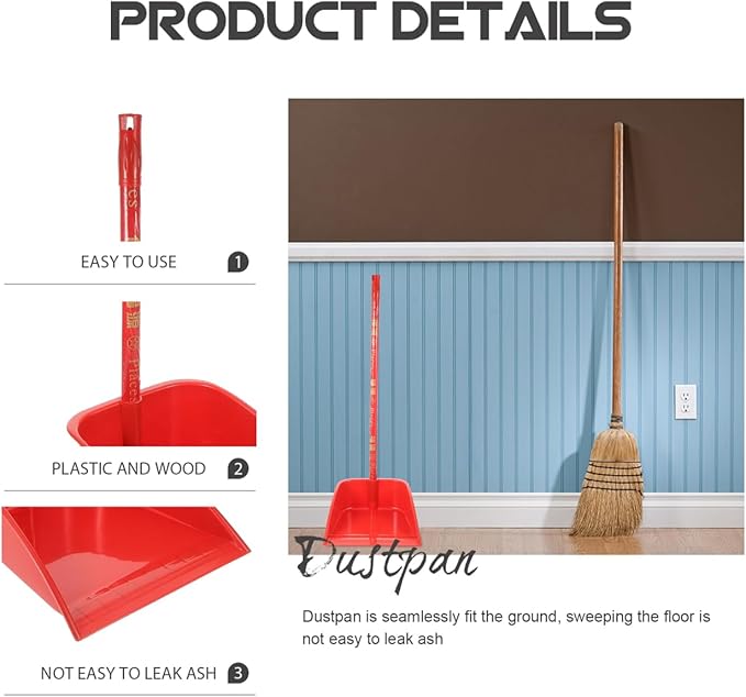 COHEALI Household Dustpan with Long Handle 26.77In Lightweight Upright Cleaning Shovel Reusable Dust Pan for Home Office Kitchen Floor Sweeping (Red)