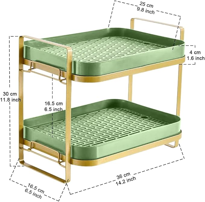 Cup Drying Rack Stand 2 Tier Organizer Countertop Station Shelf Strong Carbon Steel Multi-Functional Storage Organizer for Home Office Kitchen Coffee Cups, Mugs, Glass Cups Etc Avocado