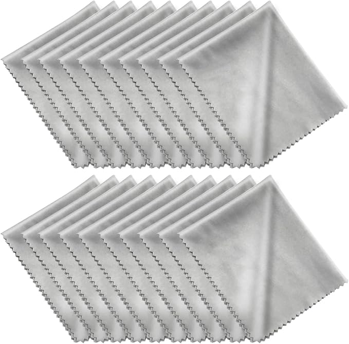 Microfiber Cleaning Cloths (6"x7") 20 Pack in Individual Vinyl Pouch, CKANDAY Glasses Cleaning Cloth for Eyeglasses Phone Screens Electronics Camera Lens Delicate Surface, Large Lint Free Fiber,Gray