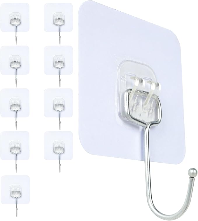 Aynoo Large Adhesive Hooks,Adhesive Towel Coat Hooks for Hanging Heavy Duty Wall Sticker,10Packs,13lb(Max)