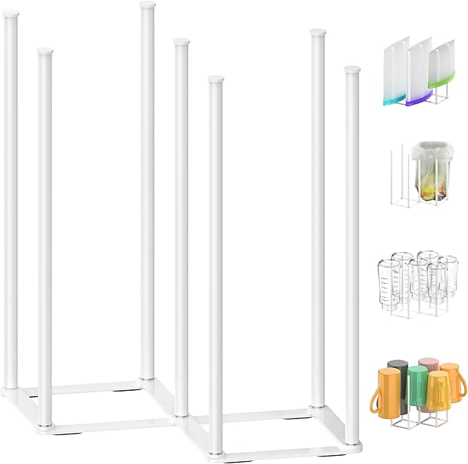 Collapsible Bottle Drying Rack, Baby Bottle Drying Rack, Foldable Cup Draining Holder, Retractable Reusable Silicone Bag Dryer with Non-Slip Bottom - Stainless Steel (White)