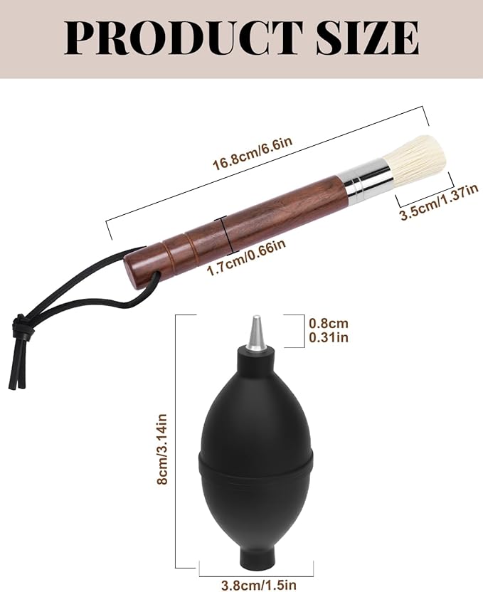 Espresso Brush Kit – Coffee Grinder Brush With Ebony Wood Boar Bristles & Lanyard, Black Rubber Air Blower Nozzle, Compatible With Espresso Machines, Coffee Grinders