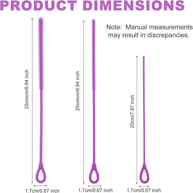 3pcs Silicone Straw Cleaner Brush Set, Reusable Extra Long Drinking Straw Cleaning Accessories Brush with 3mm 6mm 9mm Multi-Size Cleaning Tools for Stanley (Purple)