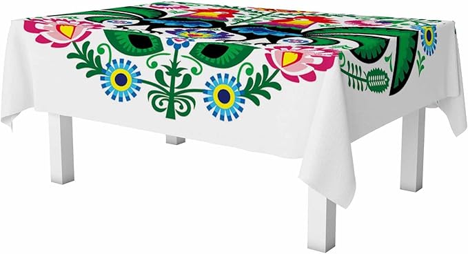 Rooster Table Cloth Rectangle Table Polish Folk Art Floral Leaves Flowers Cock 52x70 Tablecloths Decorative for Dining Kitchen Banquet Picnic Party