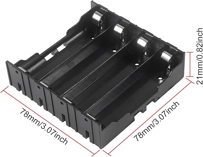 18650 Battery Case Holder 4 Slots X 3.7V 18650 Battery Storage Box, in Parallel Black Plastic Batteries Clip Box with Pin for DIY Parallel or Series Circuit PCB Projects (6pcs ABS 4 Slots)