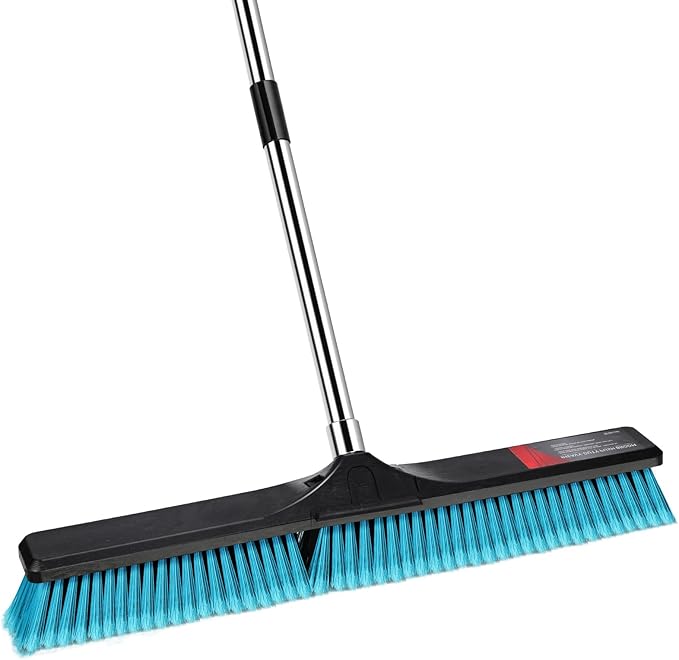 24" Push Broom, Heavy Duty Outdoor Commercial Broom for Cleaning with 55" Long Handle and Stiff Bristles, for Driveway Garage Yard Patio Warehouse Concrete Floor Cleaning