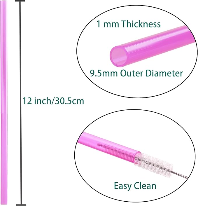 Dakoufish Replacement Straw for Stanley|Owala|Simple Modern 40oz 30oz Tumbler,10 Pack 12 Inch Rose Reusable Straws With Cleaning Brush for Stanley Cup Accessorie,BPA Free,Dishwasher Safe