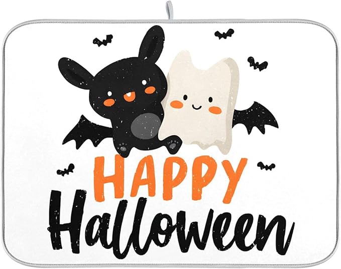 Happy Halloween Dish Drying Mat for Kitchen Counter Super Absorbent Drying Mat 16x18 inch Large Dish Drying Matts for Countertop Protector Dishes Pad