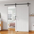 42''x84'' Sliding Barn Door with 7 Ft Barn Door Hardware Kit& Handle& Floor Guides,Pre-Drilled Holes Easy Assembly - Include Installation Manual, Water-Proof PVC Surface, H-Frame, White