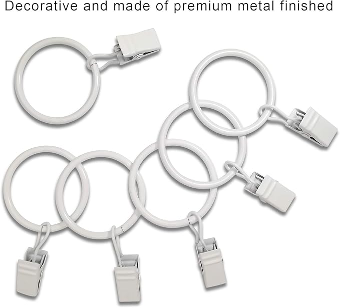 100 Pack Curtain Rings with Clips, Drapery Clips with Rings, Drapes Rings 1.26 in Interior Diameter, Fits up to 1 Inch Curtain Rod, White