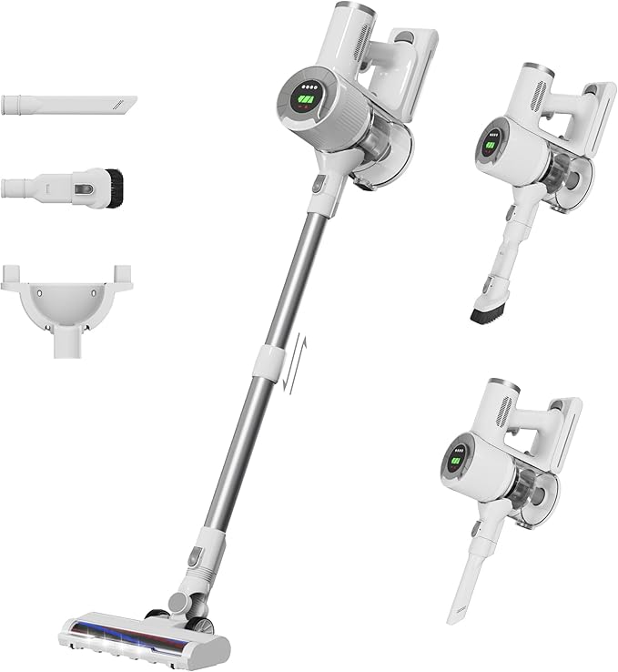 Cordless Stick Vacuum Cleaner, 30KPa Handheld 2200mAh Rechargeable Battery Lightweight Small Vac Electirc Broom, 40Mins Runtime for Home Hard Floor Carpet Pet Hair Cleaning, LED Screen