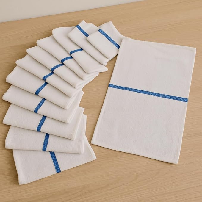 ZUPERIA Bar Mop Towels - 12 Pack (16"x19") - 100% Cotton High Absorbency Kitchen Towels – Reusable Dish Cloths, Quick-Dry Rags with Blue Stripe – Ideal for Restaurants, Cooks, Bartenders & Homes