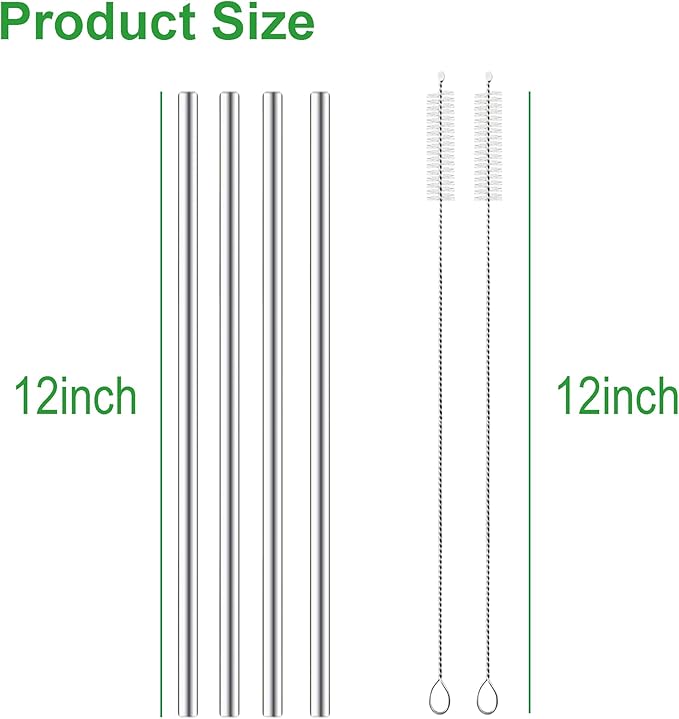 Metal Straws Reusable Compatible with Bioworld 40oz Tumbler，4Pcs Long Stainless Steel Drinking Straws with Cleaning Brush