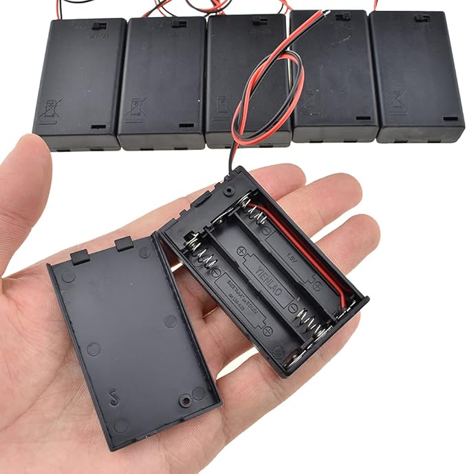 HAHIYO 4.5V AAA Battery Holder Bundle with Wire Sturdy Cover Flexible Springs Contact Build-in Switch Batteries Black Case Easy Install 6 Pieces for Wall Clocks Ham Radio Kids Toys