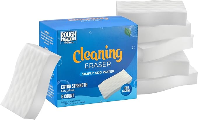 Kitchen Magic Cleaning Eraser Sponge Foam Pads, Non-Scratch Scrub Sponge for All Surfaces, Kitchen-Bathroom-Furniture-Leather-Car, Add Water to Erase All Dirt, Melamine - Universal Cleaner, 6 Count