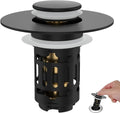 Hibbent Universal Bathroom Sink Drain Strainer, Upgraded 3 in 1 Pop Up Stopper, Removable Stainless Steel Filter Basket, Brass Bullet Core, Hair Catcher Sink Plug for 1.1''~2.36'' Hole, Matte Black