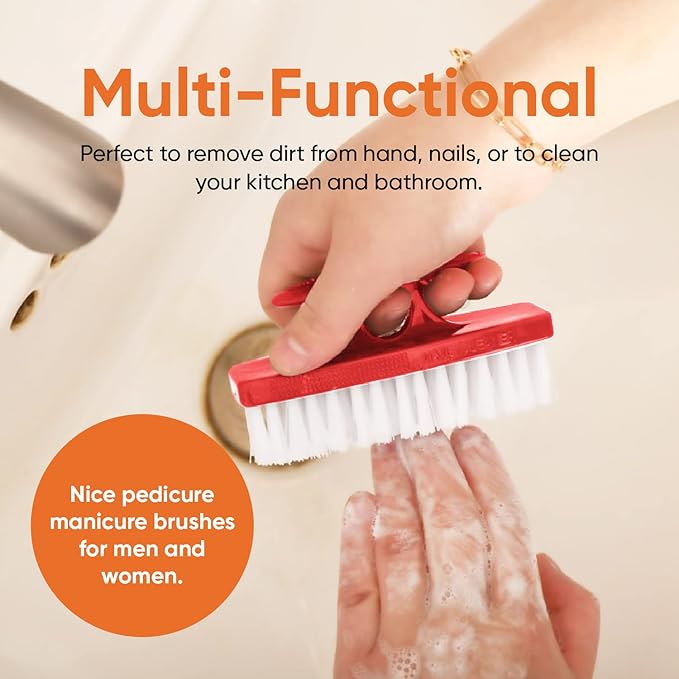 Nail Brush for Cleaning Fingernails, Nail Scrubber Brush, Toe Foot Hands Fingernail Brush Cleaner- Small Scrub Brush- All-Purpose Stiff Cleaning Brush (3 Pack, Red)