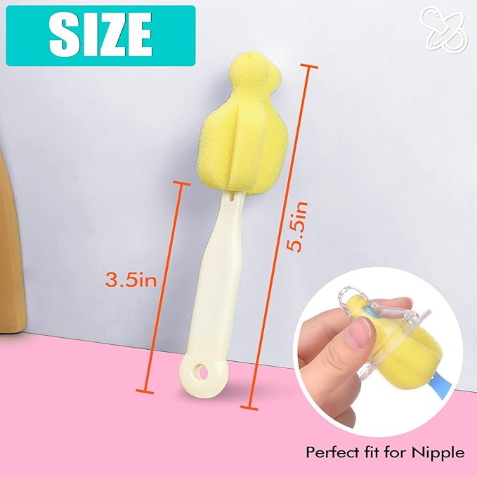 ponge Bottle Brush 6PCS Sponge Nipple Brushes Baby Bottle Nipple Cleaning Brush Long Handle Baby Milk Bottle Brush (6PCS)