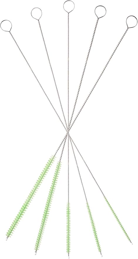 10" Tube Cleaning Brush Set, 5 Pack Small, Extra Long Nylon Straw Brushes with Flexible Handles for Bottles, Cleaning Straws, Pipe Cleaners, Keyboard, Glass, Guns, Detailing and Deep Cleaning, Green