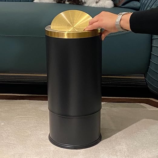 Brushed Brass Garbage can,Bathroom Trash can with lid，Modern Small Trash Can with Flipping Lid, 9 L,Garbage cans for Bathroom, Kitchen,Bedroom, Metallic Gold (Black（Double）)