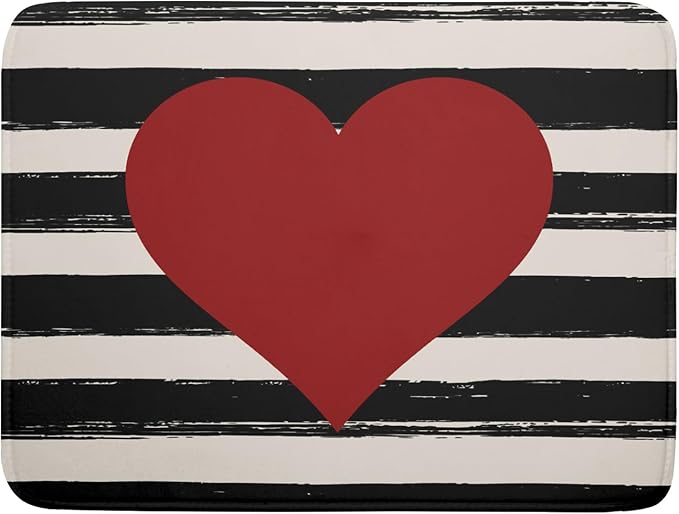 Valentine's Day Dish Drying Mat for Kitchen Counter Black Plaid Heart Microfiber Absorbent Dish Draining Reusable Washable Foldable Extra Large 18"x24"
