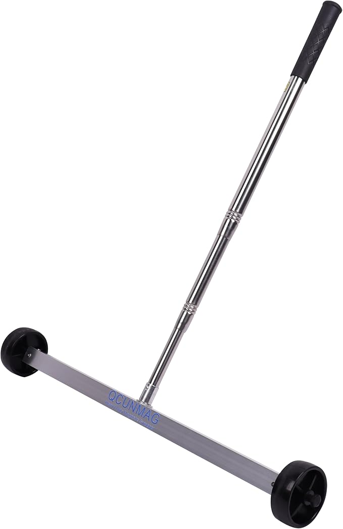 Magnetic Pick Up Sweeper 20-inch Heavy Duty Magnet Pickup Lawn Sweeper Roofing Tools, 13 Lbs Yard Magnet with Telescoping Holder and Wheels to Pick Up Nails Magnetic Sweeper for Construction