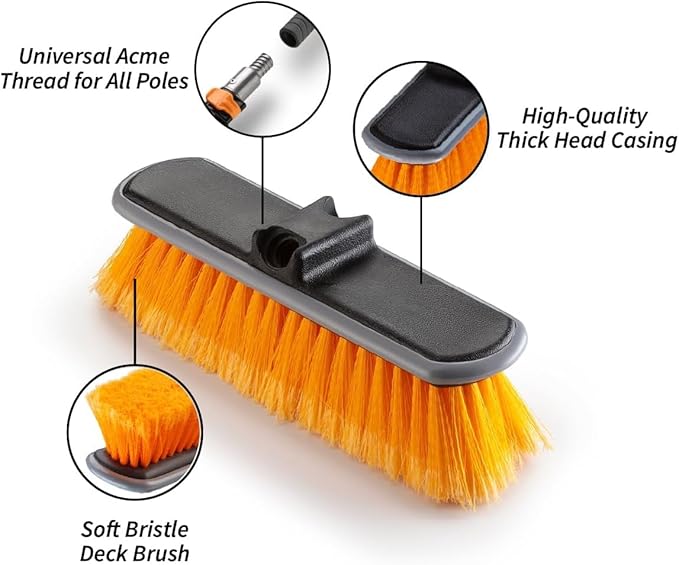 Medium Bristle Deck Scrub Brush - Composite Deck Brush Head & Vinyl Siding Brush // Boat Scrub Brush, Roof Brush for Extension Pole // Exterior, Patio & Deck Cleaning Brush (Pole Sold Separately)