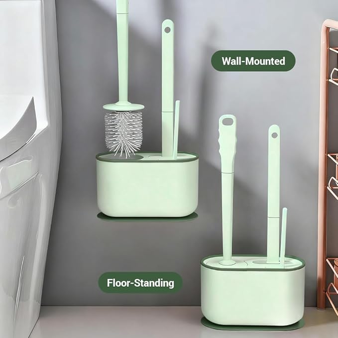 Plastic Toilet Brush Set, Strawberry Green, Bathroom Accessories, Includes 2 Toilet Brushes & Holder