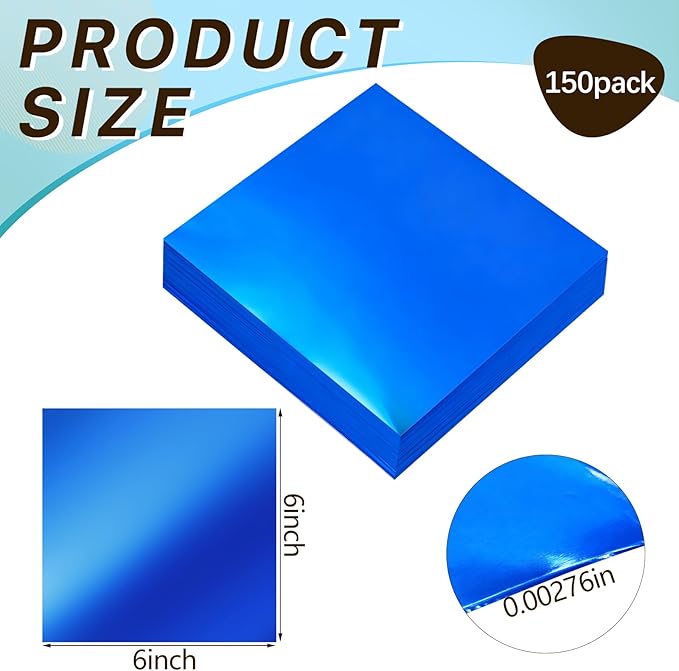 150 Packs Aluminum Metal Crafts DIY Foil 6 Inch x 6 Inch x 0.07 mm Thick for Art Project Aluminum Flashing Roll Wide Sheet Multipurpose Metal Sheets(Blue)