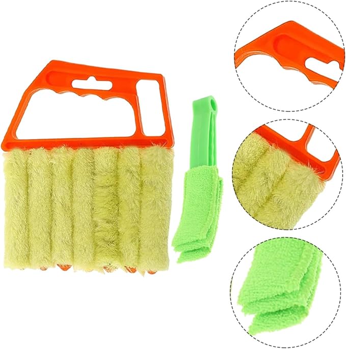 Operitacx Handheld Blinds Cleaning Brush 2pcs Set 7-Finger and 3-Finger Window Shutter Brush for Air Conditioner and Venetian Blinds Cleaning Orange and Green for Dust and Dirt Removal