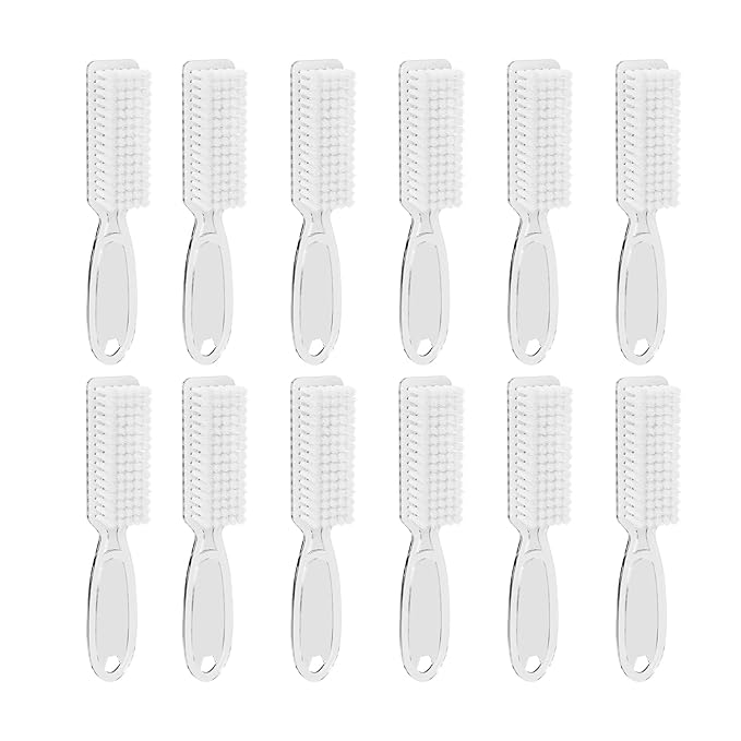 12 Pcs Handle Grip Cleaning Brushes, Hand Fingernail Nail Scrub Manicure Brush Pedicure Brush, Use for Toe and Nails Cleaning (Clear Handle)