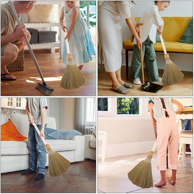 Baluue Natural Vietnamese Corn Whisk Broom with Soft Bristles and Detachable Handle Handwoven Traditional Floor Sweeper for Indoor Outdoor Cleaning in Kitchen Garage Yard 26.37 Inch