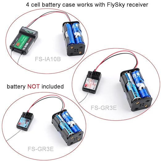 4 Cell 6V AA Battery Holder Case Cover Storage Box w/ 2P FUT J Plug Connector for Flysky Receiver RC 9g Micro Servo Tester(Pack of 4)