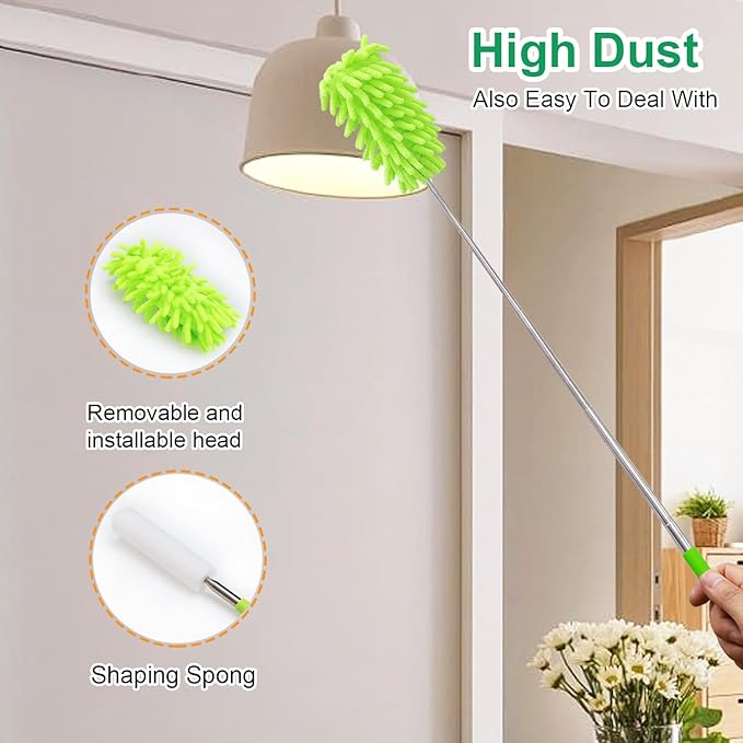 2 Pack Extendable Microfiber Feather Duster for Cleaning, Washable Dusters, Up to 30 Inch Reachable, Wet and Dry Use Cleaning Tools for Car, Ceiling Fan, Window, Furniture, Office
