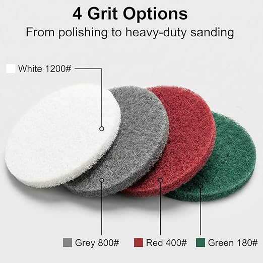 5 Inch Mixed Grit Drill Brush Scrubber Scouring Pads, 5 Pcs Hook & Loop Power Scrubber Scour for Rotary Tools, Random Orbital Sander (180#/400#/800#/1200#)