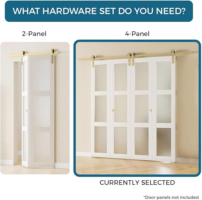 Rio Salto Gold Bifold Sliding Barn Door Hardware Kit Heavy Duty Metal Track System with Matching Knobs Gold Bi-Fold Barn Door Bifold Closet Doors, Bi-Folding 52" Track for 4 Doors, 4 Rollers No Door