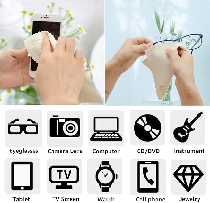 VIPbuy 4 Pack (8" x 8") Natural Chamois Cleaning Cloths for Glasses, Eyeglasses, Camera Lens, Cell Phones, Computers, Tablets, LCD Screens, Antiques, Instruments