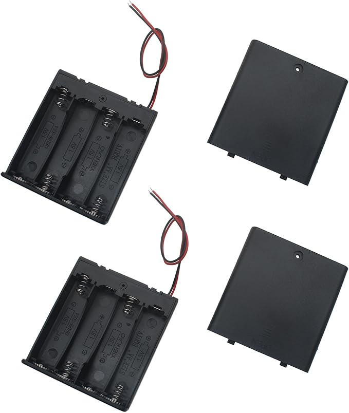 4 PCS 4 Slots AA Battery Holder Bundle with Switch and Leads Plastic AA Battery Case 4 X 1.5 V AA Battery Storage Box with Cap